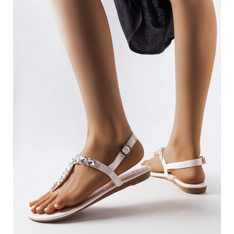 White sandals with cubic zirconias from Larocque 1