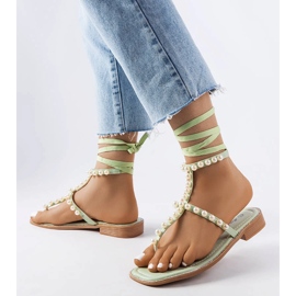 Green sandals with Graystone pearls 1 Green sandals with Graystone pearls 1