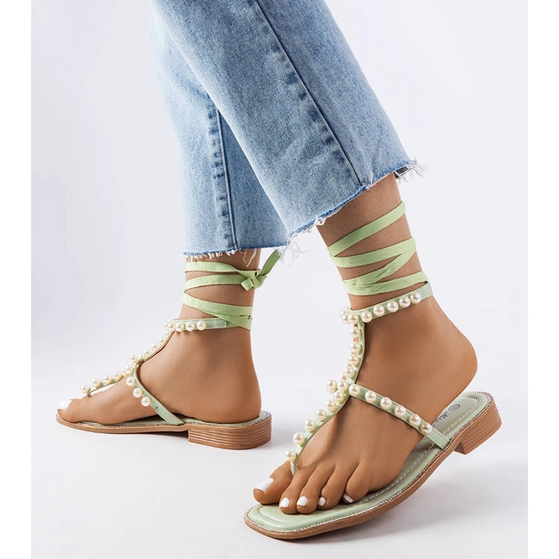Green sandals with Graystone pearls 1 Green sandals with Graystone pearls 1