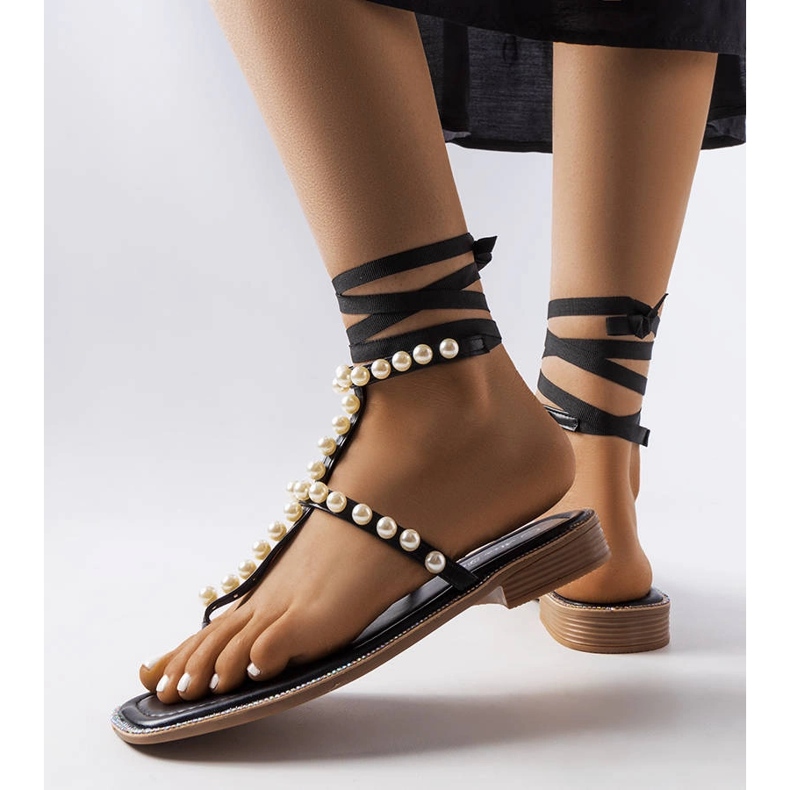 Black sandals with Graystone pearls 1