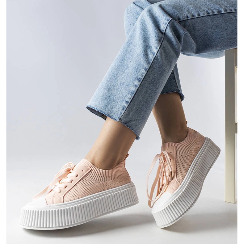 Pink fabric sneakers on the Mallus platform 1