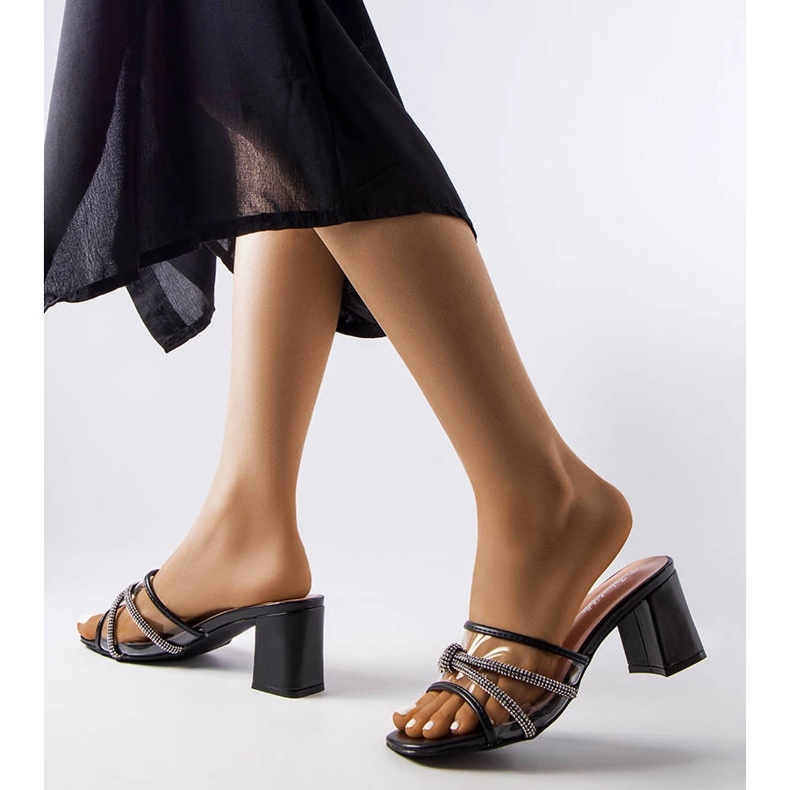 Black elegant sliders with rhinestones from Elettia 1