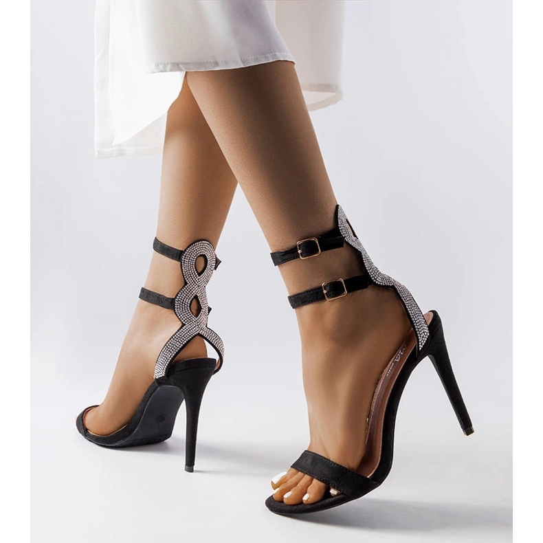 Inna Black heeled sandals with cubic zirconias from Actameia 1