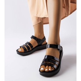 Black lacquered wedge sandals from Covillon 1