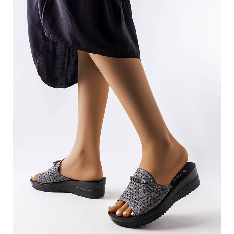 Gray shiny wedge sandals from Liisa grey 1