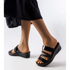 Loli's black shiny slippers 1