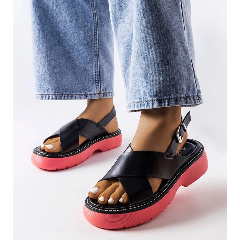 Black sandals on a pink platform from Rozana 1