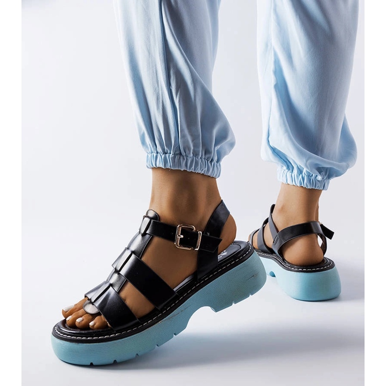 Black sandals on a blue platform from Lola 2