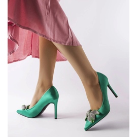 Green pins with a satin finish and a Mia bow 2 Green pins with a satin finish and a Mia bow 2