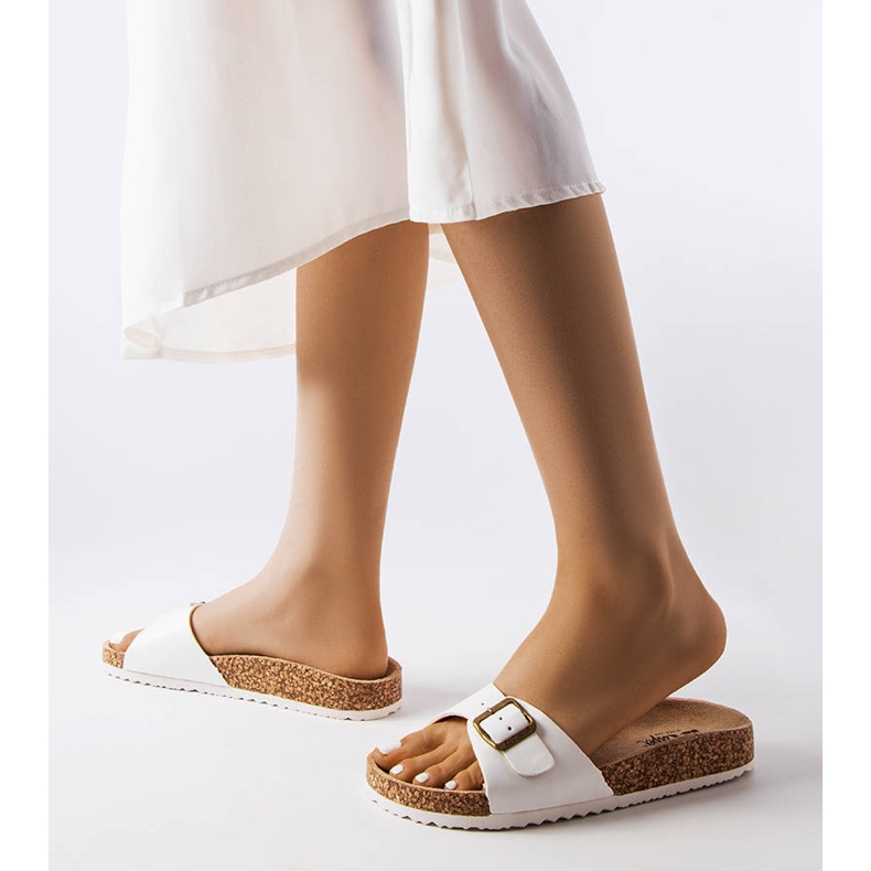 White cork slides with buckles from Lee Cooper LCW-22-35-1169L 2