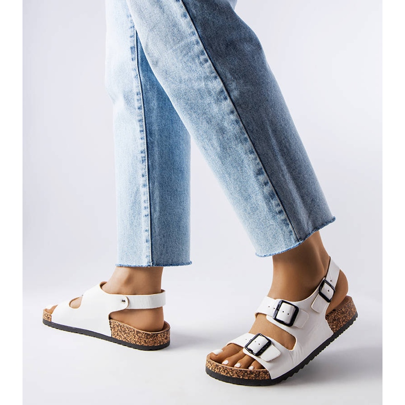 White cork sandals with buckles from Lee Cooper LCW-22-35-1160L 2