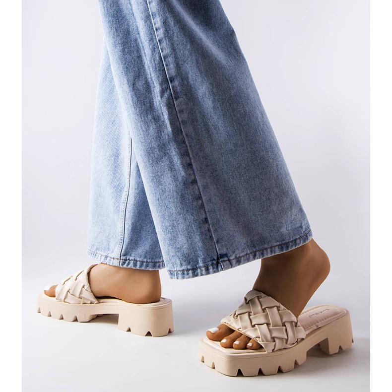 Beige slippers with a tractor sole from Lora 2