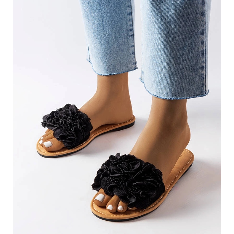 Black slippers with flowers from Alfrida 1