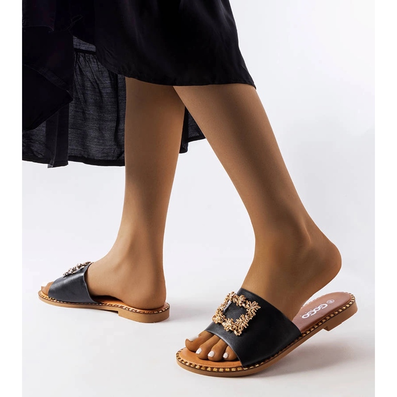 Miriam's black embellished flip-flops 2