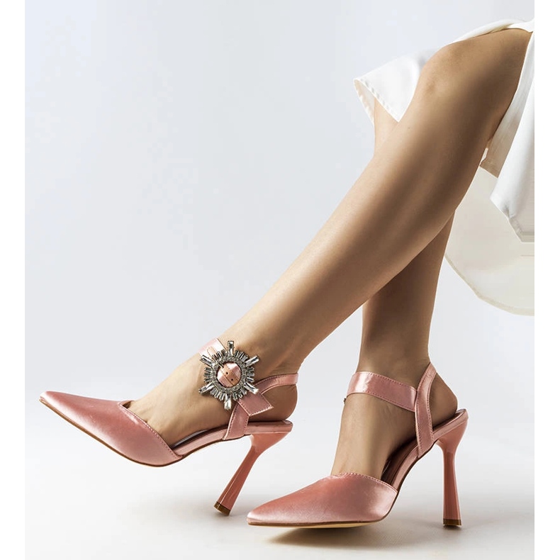 Beige satin high heel sandals from Linda pink 1 Beige satin high heel sandals from Linda pink 1