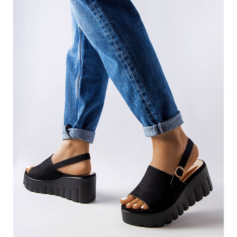 Black women's wedge sandals from Berfin 1