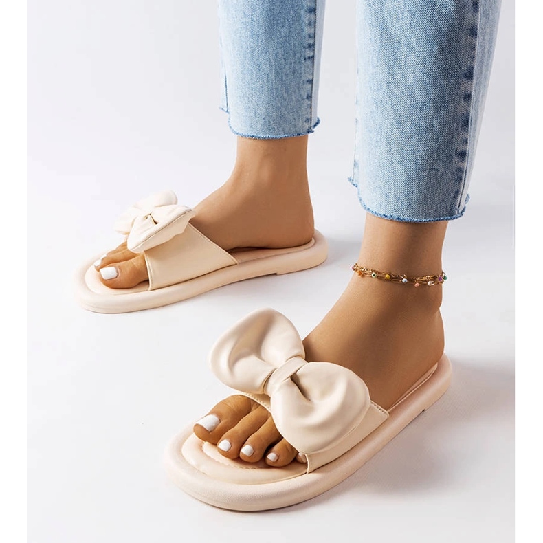 Inna Beige bow slippers from Lende 1