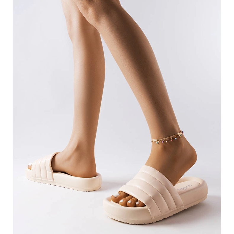 Inna Beige slippers decorated with quilting from Dorene 2