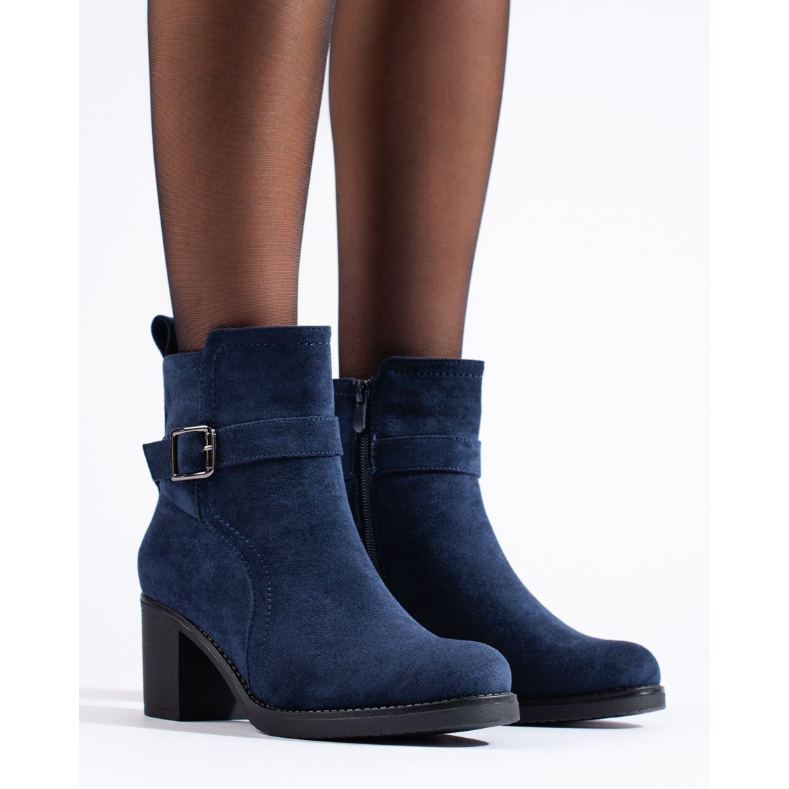 Navy blue suede ankle boots from Shelovet Fashionable Shoes