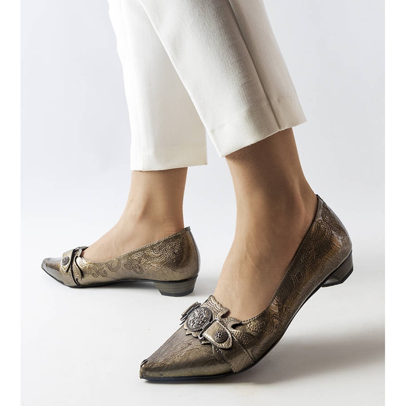 Silver low heel pumps from Siciliano grey 2