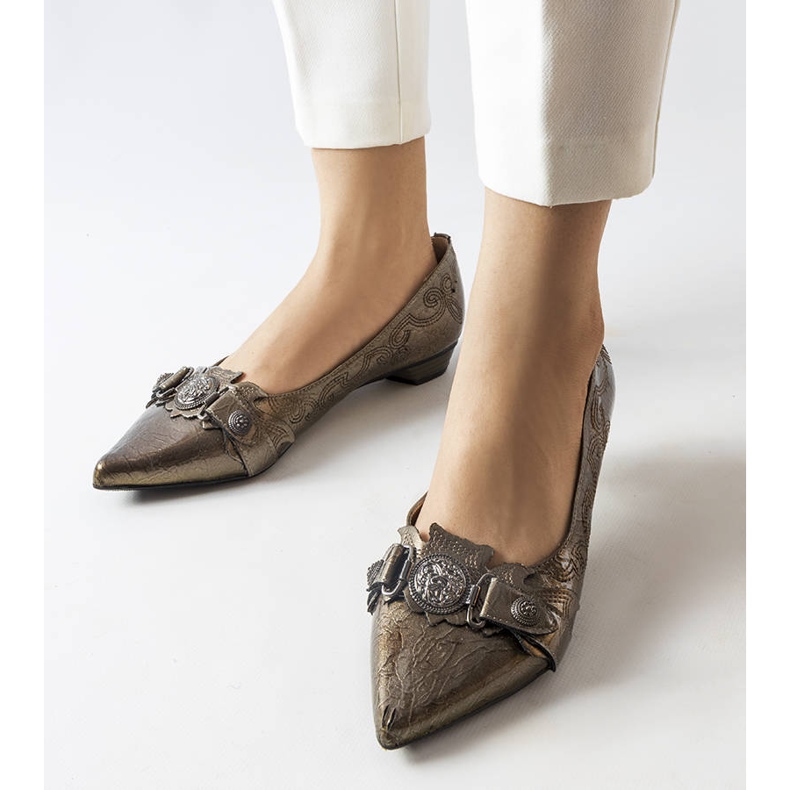 Silver low heel pumps from Siciliano grey 1