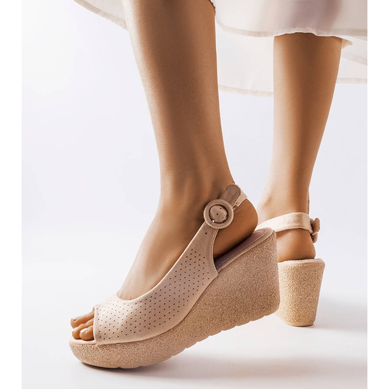 Gold wedge sandals from Lobelia beige 1