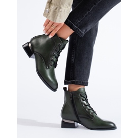 Dark green lace-up flat boots from Vinceza 1