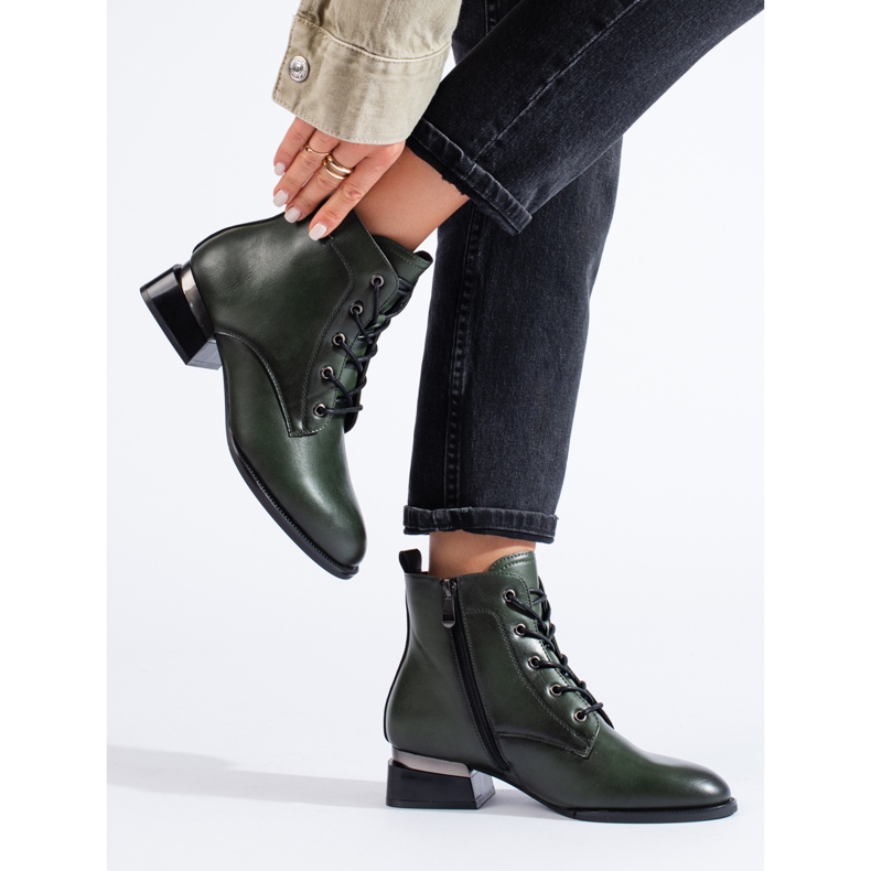 Dark green lace-up flat boots from Vinceza 1