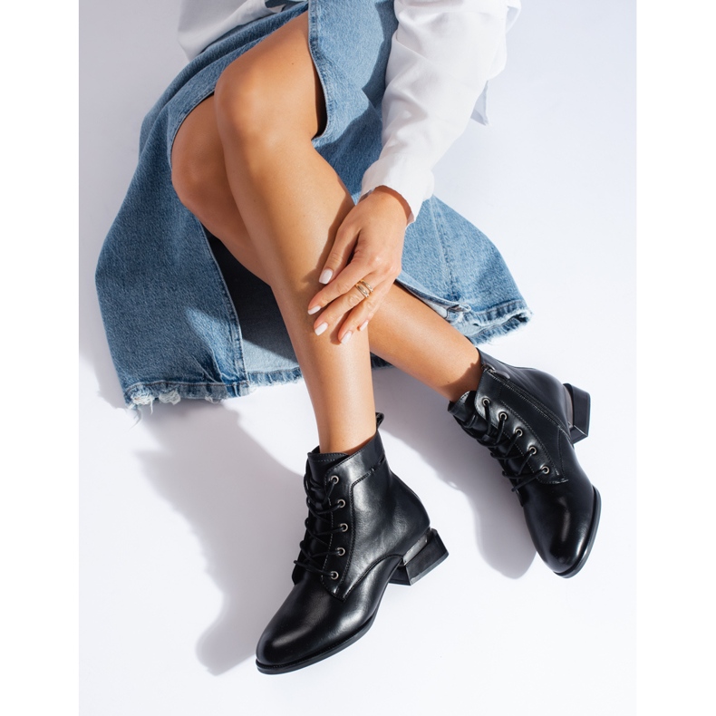 Vinceza black lace-up flat boots 1