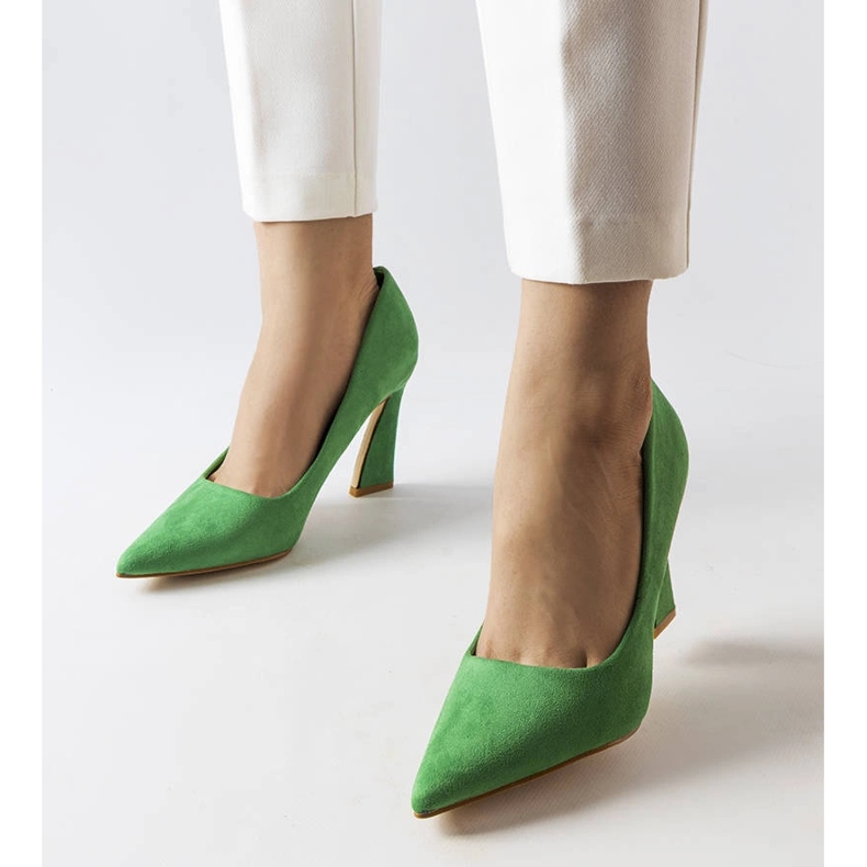 Green pumps on an asymmetric stiletto heel from Linda 1