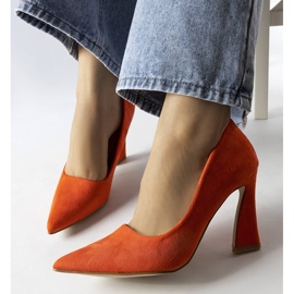 Inna Orange pumps on an asymmetric stiletto heel from Linda 1