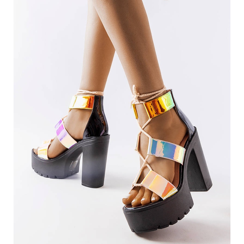 Inna Black massive sandals on the post Katja multicolored 1