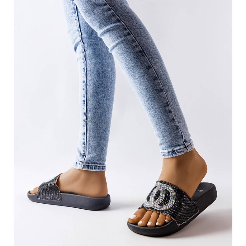 Black slides decorated with rhinestones from Glendale 2