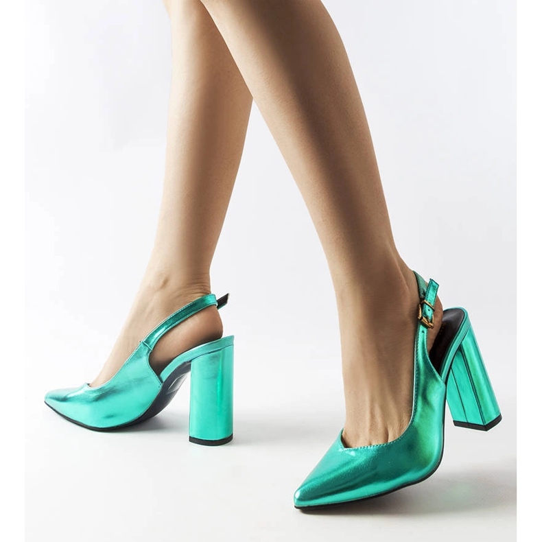 Green open heel pumps from Wechsler 1