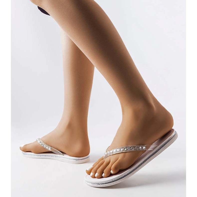 White flip-flops with cubic zirconia Patrier 2