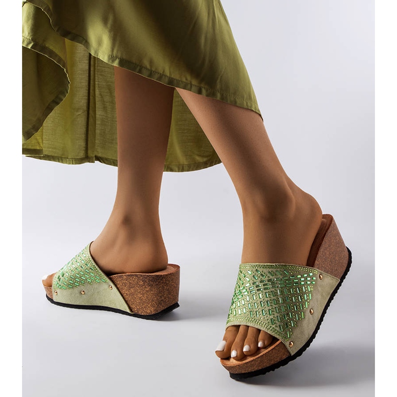 Green rhinestone wedge sandals from Guymon 2