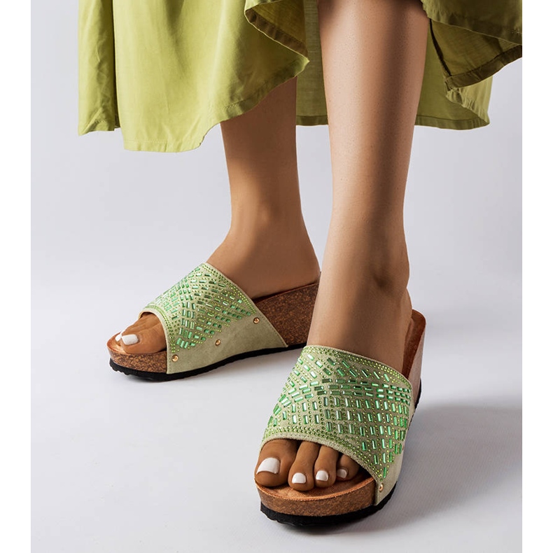 Green rhinestone wedge sandals from Guymon 1