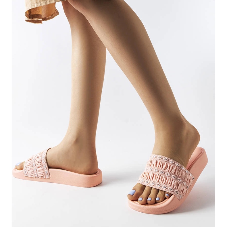 Ernest's pink ruffled slides 2
