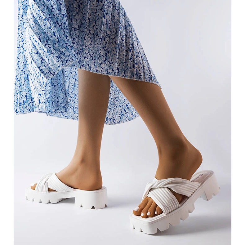 Dubé white sliders with tractor soles beige 2