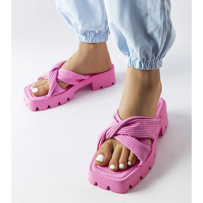 Inna Dubé pink tractor sole sliders 1