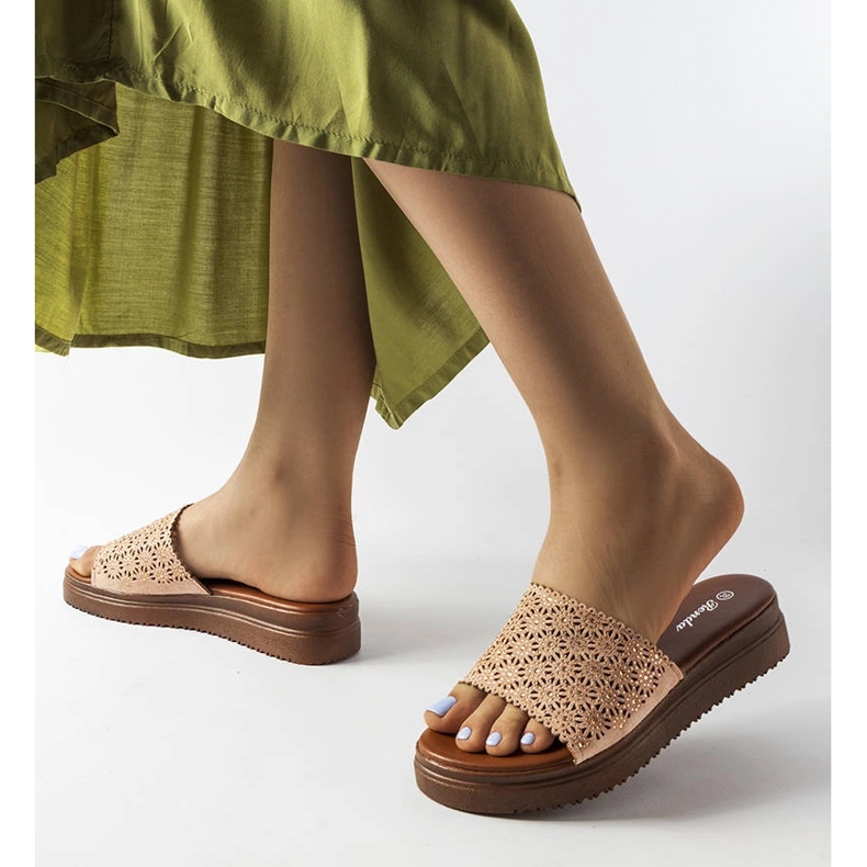 Pink openwork sliders with zircons from Irvine 2