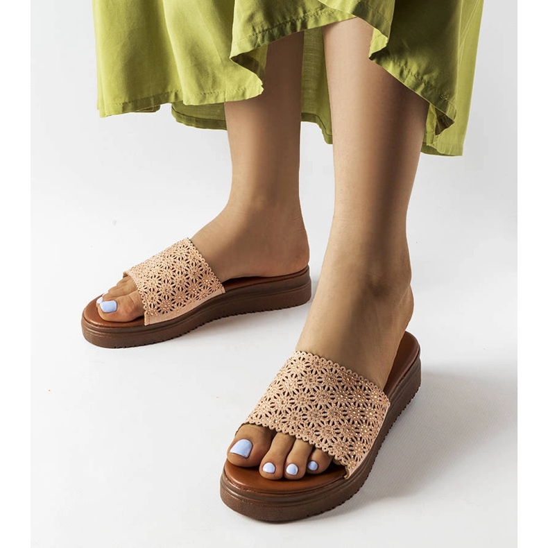 Pink openwork sliders with zircons from Irvine 1