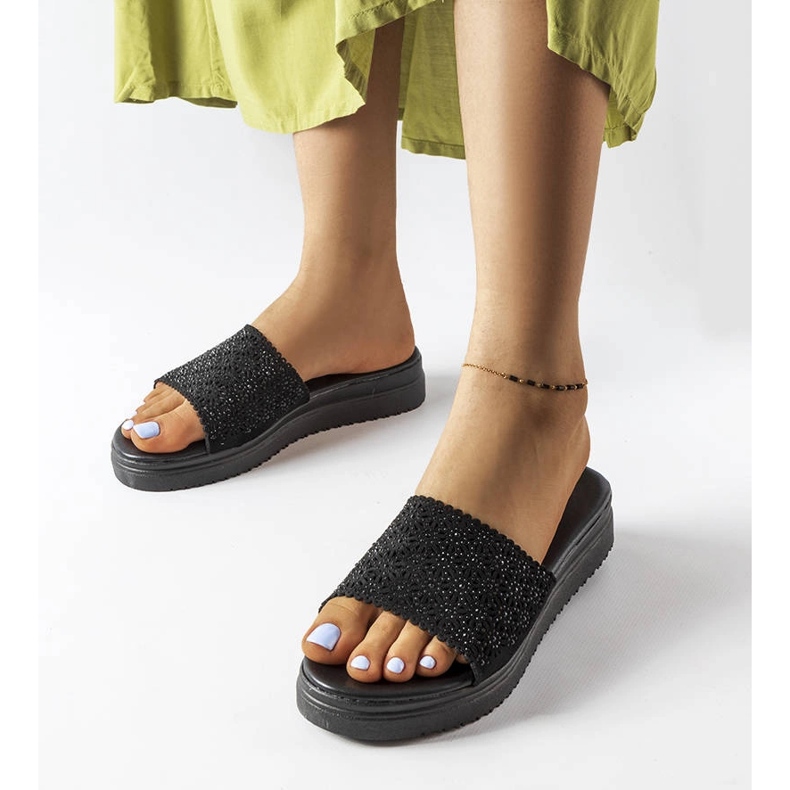 Black openwork sliders with zircons from Irvine 1