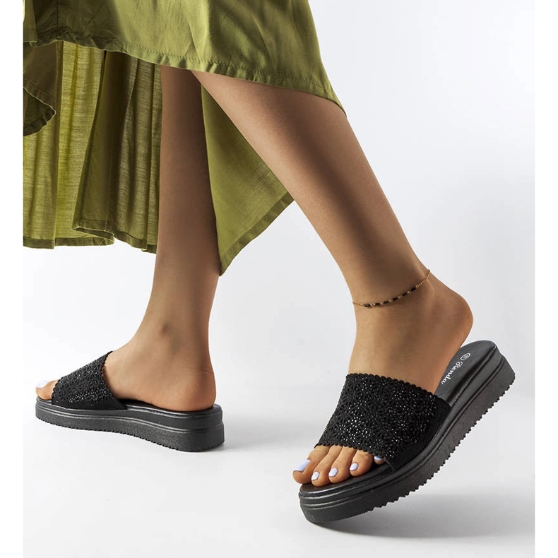 Black openwork sliders with zircons from Irvine 2