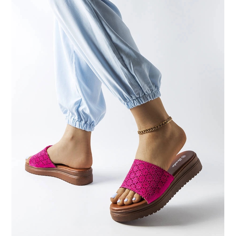 Dark pink openwork sliders with zircons from Irvine 2