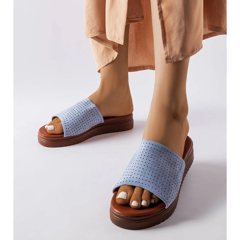 Blue slippers with an openwork upper from Idabel 1