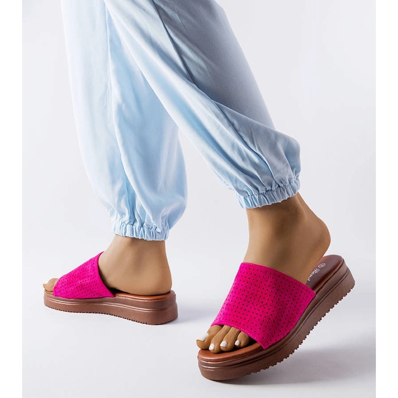 Dark pink slides with an openwork upper from Idabel 2