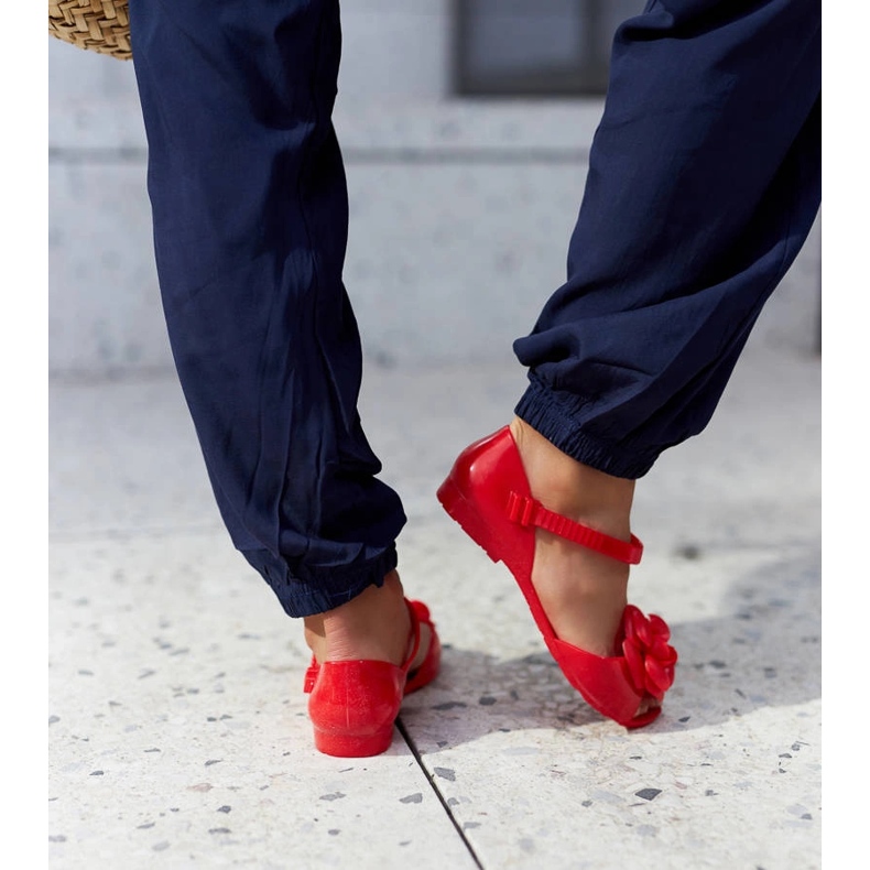 Red ballerinas with a flower 1