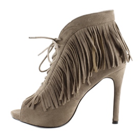 Open lace-up boots, boho style 11015 Khaki grey 1
