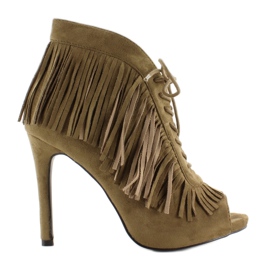 Open lace-up boots, boho style 11015 Green 1